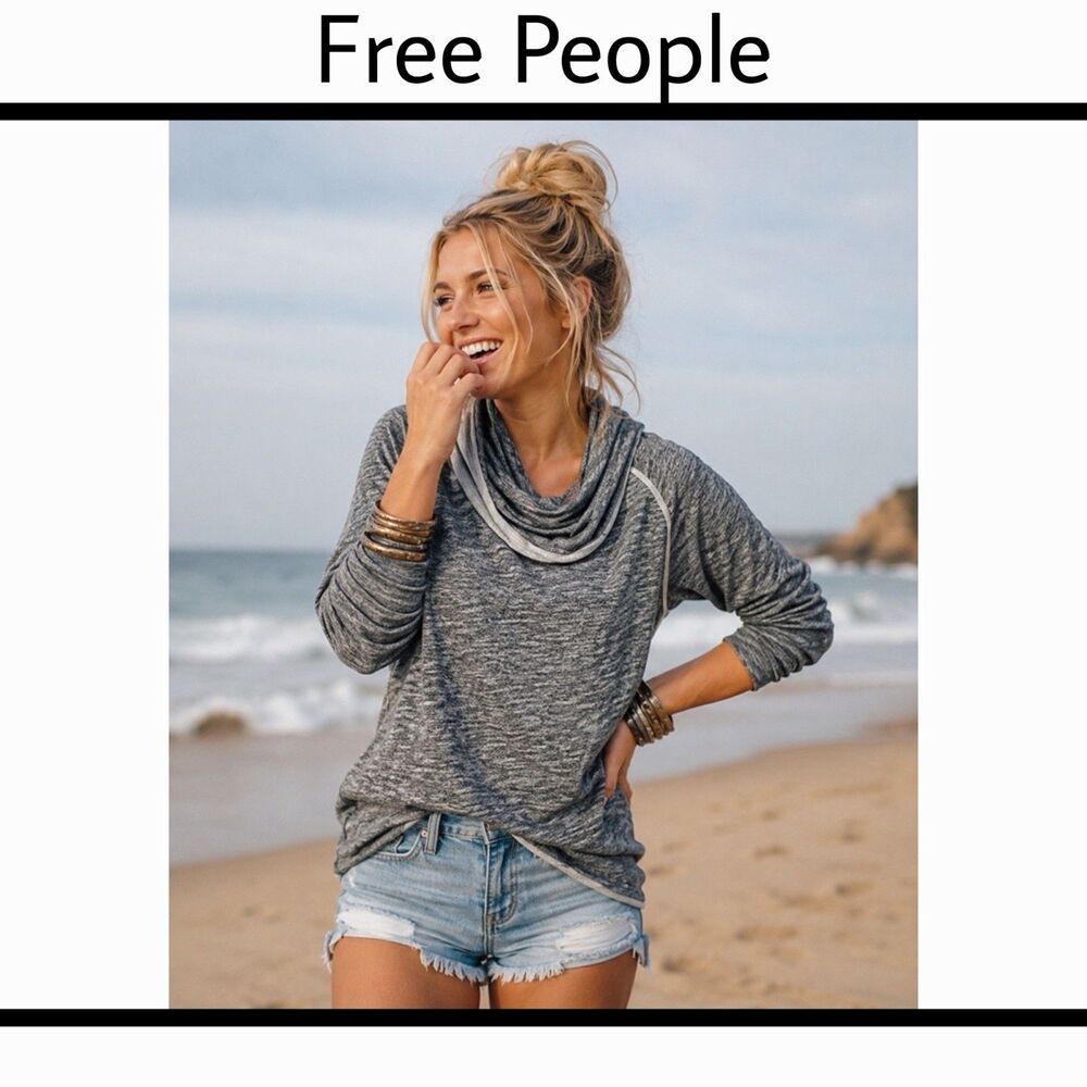 Free People FP Beach One Body Cocoon Cowl Neck Pullover Hoodie Heather Gray OS